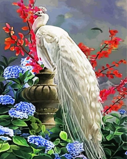 White Peacock And Flowers 5D Diamond Painting