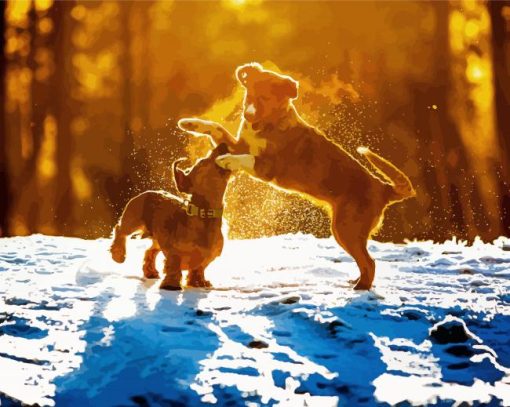 Wire Hair Puppies In Snow 5D Diamond Painting