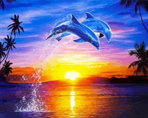 Aesthetic Dolphins At Sunset Diamond Painting