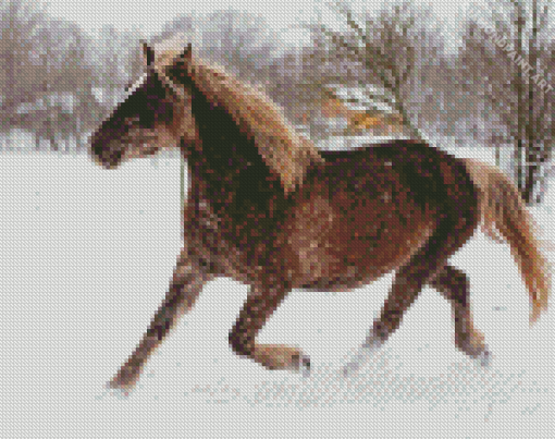 Beige Native Horse In Snow Diamond Painting