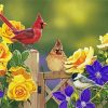 Birds With Flowers And Fence Diamond Painting