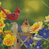 Birds With Flowers And Fence Diamond Painting