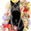 Black Cat And Flowers Diamond Painting