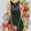 Black Cat And Flowers Diamond Painting