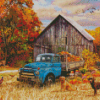 Blue Fall Truck Diamond Painting