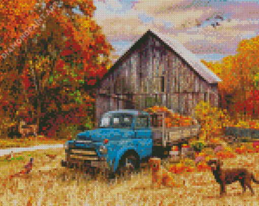 Blue Fall Truck Diamond Painting