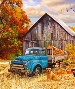 Blue Fall Truck Diamond Painting