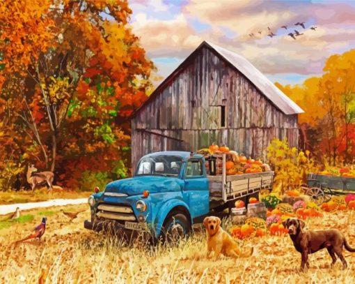 Blue Fall Truck Diamond Painting