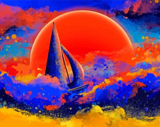 Boat In Colorful Waves Diamond Painting