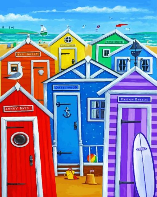 Colorful Beach Huts Diamond painting