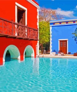 Colorful Buildings Hacienda Diamond Painting