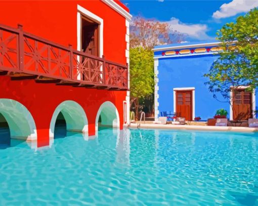 Colorful Buildings Hacienda Diamond Painting