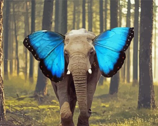 Elephant And Blue Butterfly Ears Diamond Painting