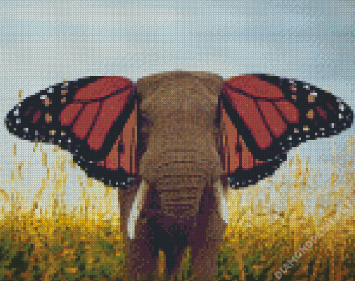 Elephant Animal And Butterfly Diamond Painting