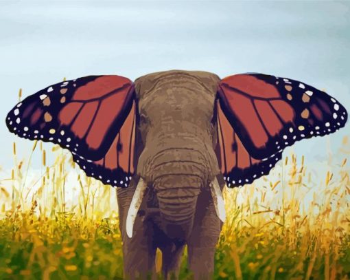 Elephant Animal And Butterfly Diamond Painting