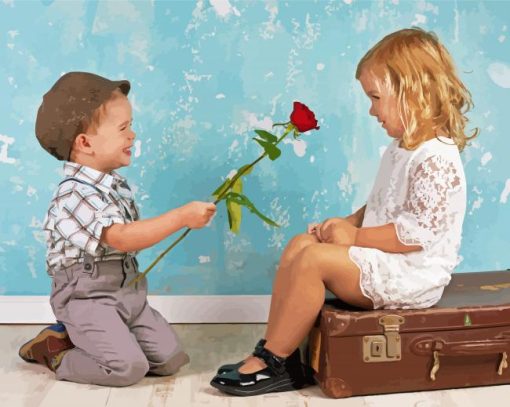 Happy Boy Giving A Rose To Cute Girl Diamond Painting