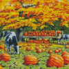 Harvest Wagon Cows And Pumpkins Fall Scene Diamond Painting