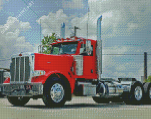 Red Peterbilt Semi Diamond Painting