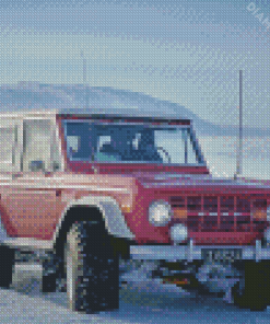 Red Ford Bronco Car In Snow Diamond Painting