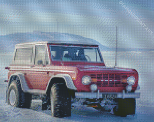 Red Ford Bronco Car In Snow Diamond Painting