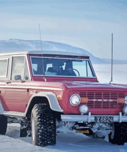 Red Ford Bronco Car In Snow Diamond Painting