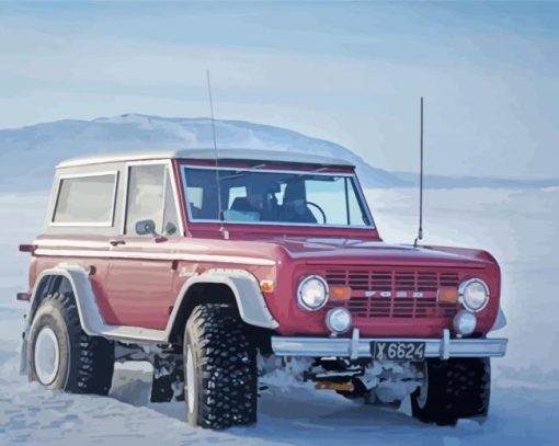 Red Ford Bronco Car In Snow Diamond Painting