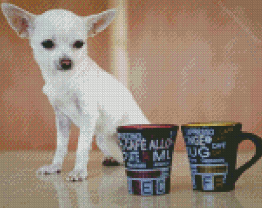 White Dog And Coffee Diamond Painting