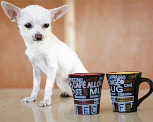 White Dog And Coffee Diamond Painting