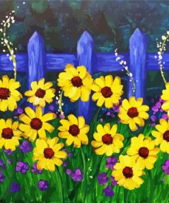 Yellow Flowers And Fence Art Diamond Painting