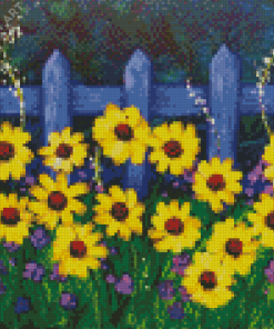 Yellow Flowers And Fence Art Diamond Painting