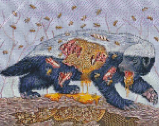 Honey Badger And Bees Art Diamond Painting