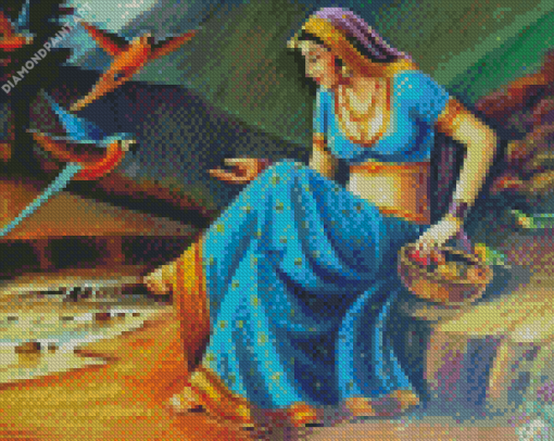 Rajasthani Girl By River Diamond painting