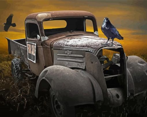 Vintage Truck And Crow Diamond Painting