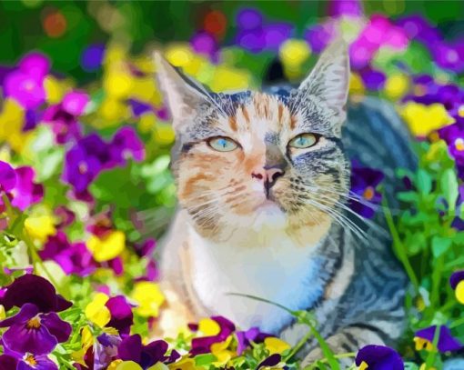 Aesthetic Flowers And Cat Diamond Painting