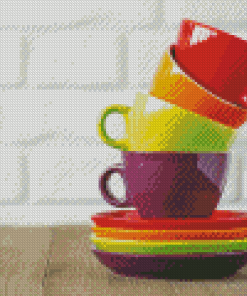 Aesthetic Colorful Stacked Teacups Diamond Painting