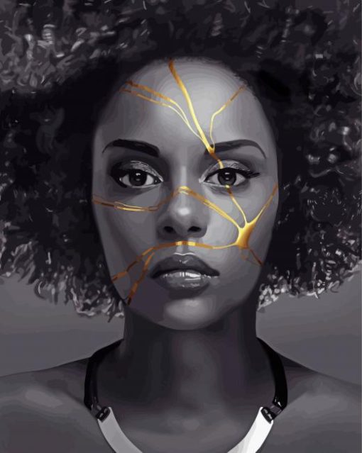 Afro Kintsugi Broken Woman Diamond painting