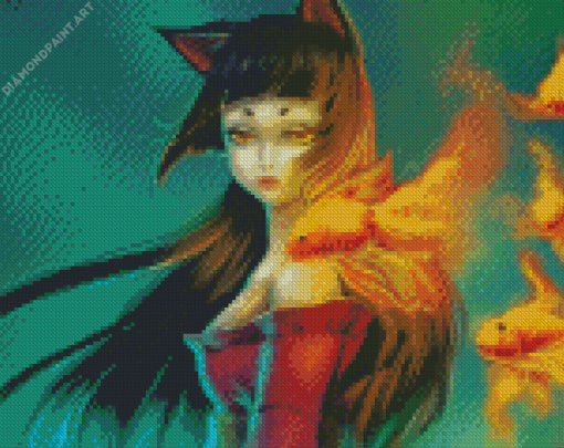 Cat Woman And Gold Fish Diamond Painting