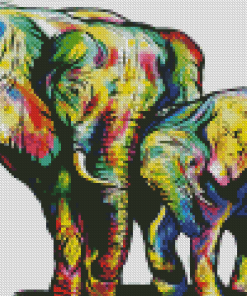 Colorful Mama And Baby Elephants Diamond Painting