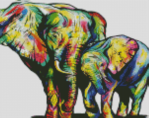 Colorful Mama And Baby Elephants Diamond Painting