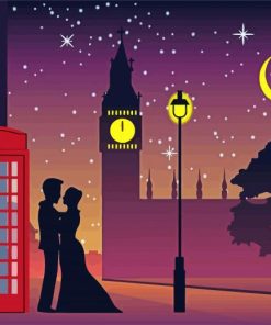 Illustration London Couple Silhouette Diamond painting