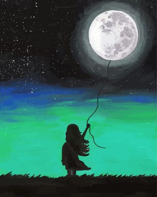 Little Girl With Moon Art Diamond Painting