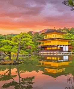 Peaceful Golden Pavilion Diamond Painting