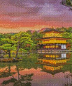 Peaceful Golden Pavilion Diamond Painting