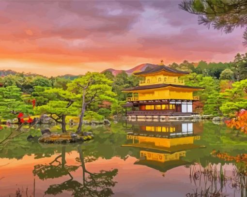 Peaceful Golden Pavilion Diamond Painting