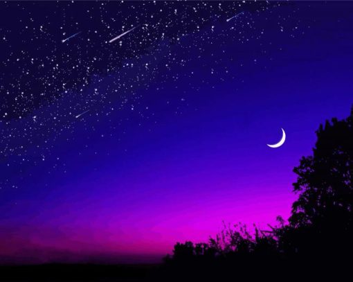 Purple And Blue Sky With Moon Diamond Painting