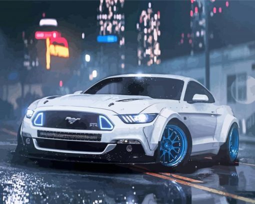 White Mustang Ford Diamond painting