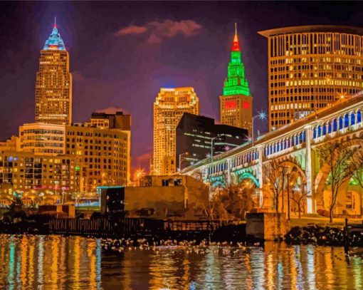 Downtown Cleveland At Night Diamond Painting