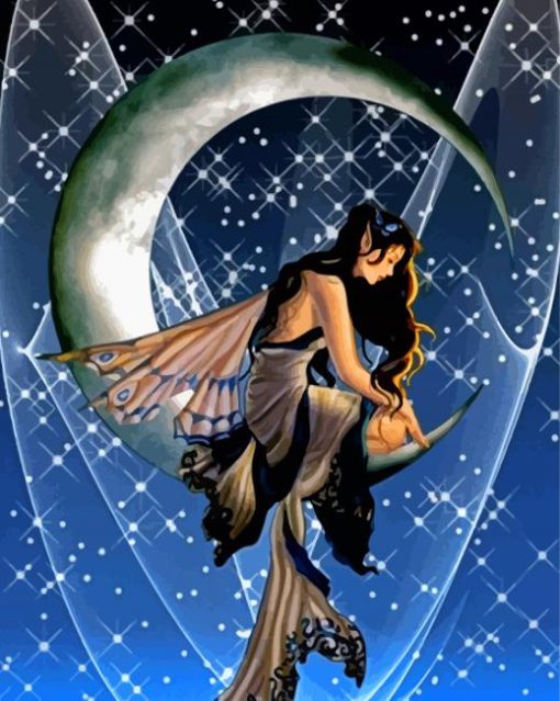 Fairy Girl Sitting On Crescent Moon Diamond Painting