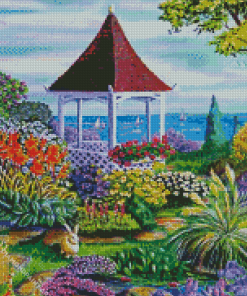 Gazebo By The Sea And Flowers Diamond Painting