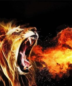 Lion Roaring Fire Diamond Painting